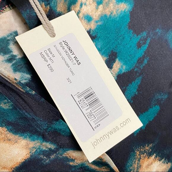 Johnny Was Silk Shirt Button Front Long Sleeve Top Shadow Voyager Tunic Medium - Picture 6 of 8